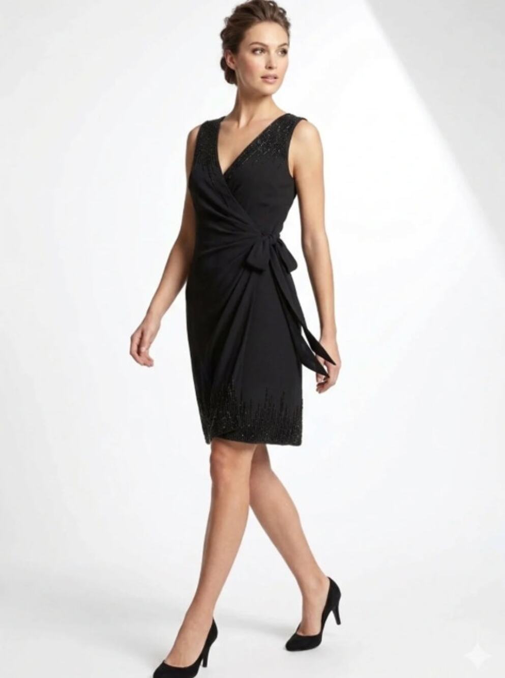 Diane von Furstenberg Bella Silk Dress Black Faux Wrap Cocktail Wedding Guest 8